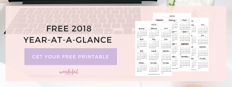 2018 year at a glance calendar for planners wendaful planning